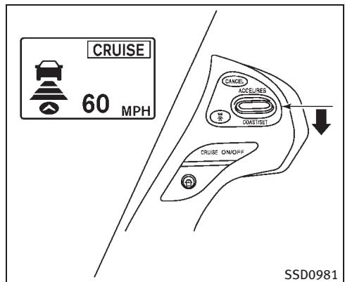 INFINITI M (2011) - Affichage et tímoins indicateur du régulateur de vitesse intelligent - 3