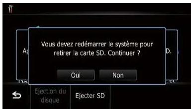 Vous devez redémarrer le système pour retirer la carte SD. Continuer ? Oui Non Ejection du disque Ejecter SD