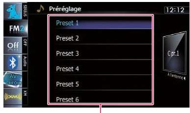 Préréglage Preset 1 Preset 2 Preset 3 Preset 4 Preset 5 Preset 6 FM2 Off AV C pr.1 A FrontPage