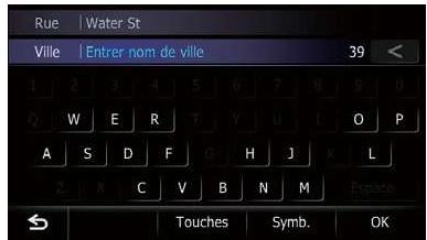 Rue | Water St Ville | Entrer nom de ville 39 < 1 2 3 4 5 6 7 8 9 0 W E R T Y U I O P A S D F G H J X L Z X C V B N M Enpace Touches Symb. OK