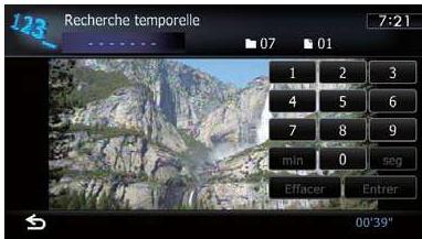 Recherche temporelle 7:21 07 01 1 2 3 4 5 6 7 8 9 min 0 seg Effacer Entrer 00'39"