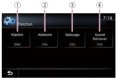 ① Fonction Répéter Disc ② Alésatoire Dés ③ Balayage Dés Sound Retriever Dés 7:18