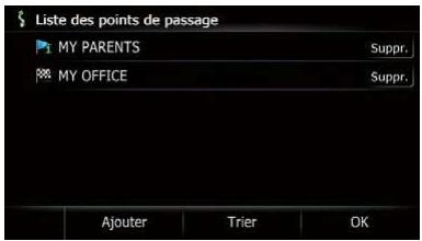 Liste des points de passage MY PARENTS Suppr. MY OFFICE Suppr. Ajouter Trier OK