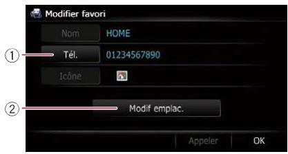Modifier favori Nom HOME Tél. 01234567890 Icône ① ② Modif emplac. Appeler OK