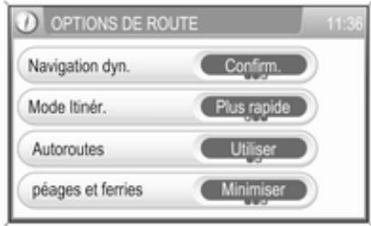 OPEL Zafira B (2008-2014) - Infotainment System - Réglages pour le calcul de l'itinéraire et le guidage - 1