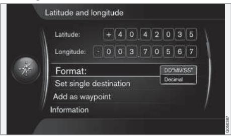 VOLVO Sensus (2016) - Navigation - Saisir la destination avec sa latitude et sa longitude - 1