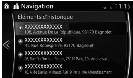 MAZDA 6 - Système de navigation - Sélectionner une destination récente à partir de l'Historique - 3
