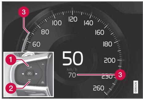 VOLVO V60 2 - Régler la vitesse mémorisée pour l'assistance au conducteur - 1