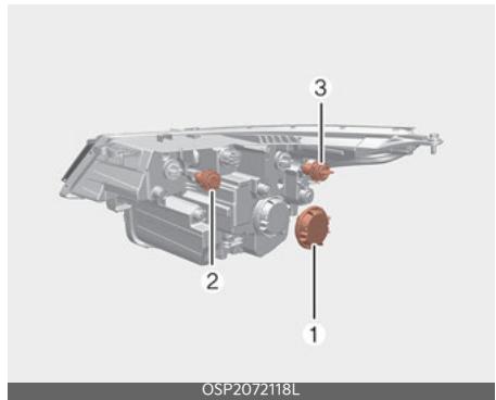 KIA Seltos SP2 (2024) - Remplacement des ampoules des phares (haut/bas) / feu clignotant / feu de position / feu de circulation de jour (type ampoule) - Phare de type A - 1