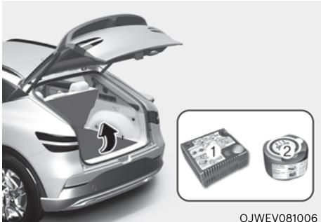 Genesis GV60 (2021-2025) - EN CAS DE CREVAISON (AVEC LA TROUSSE DE RÉPARATION TEMPORAIRE DE CREVAISON, SI LE VÉEHICULE EN EST ÉQUIPÉ) - 1
