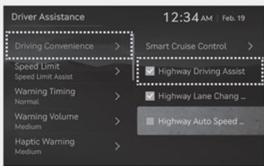 Genesis GV60 (2021-2025) - Réglages de la conduite assistée sur autoroute - 1