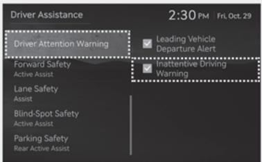 Genesis GV60 (2021-2025) - Réglages de l'alerte de l'attention du conducteur - 1