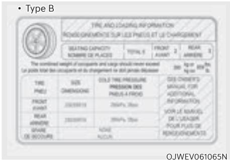 Genesis GV60 (2021-2025) - Étiquette d'information sur les pneus et les charges - 2