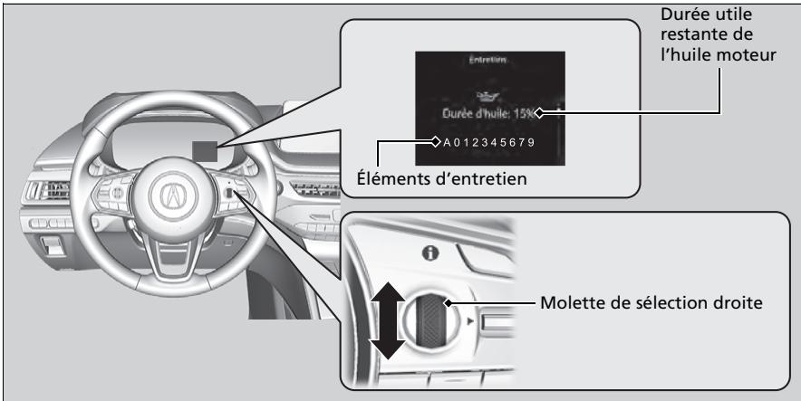Acura MDX (2023) - Affichage de l'information de l'aide-mémoire d'entretien - 1