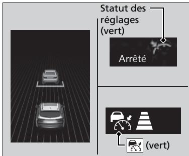 Acura MDX (2023) - ■ Un véhicule devant est détecté dans le rayon d'action de l'ACC avec suivi à basse vitesse et ralentit jusqu'au point de s'immobiliser - 1