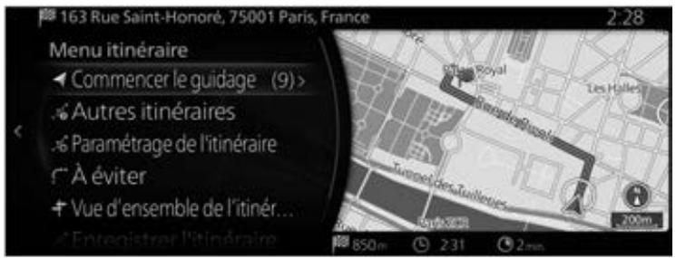 MAZDA CX-30 (2019) Système de navigation - Comment sélectionner une destination à partir du curseur et démarrer une exécution de la démo - 3