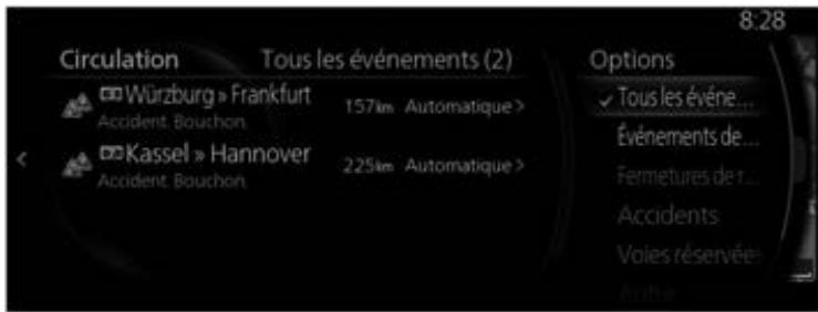 MAZDA CX-30 (2019) Système de navigation - (Lors de la vérification des détails sur les événements concernant la circulation depuis l'écran Liste Événements de circulation) - 2