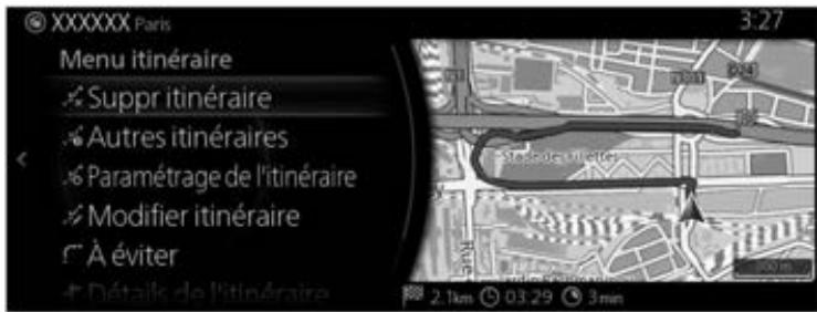 MAZDA CX-30 (2019) Système de navigation - Vérifications des réglages de votre itinéraire et accès aux fonctions relatives à l'itinéraire - 1