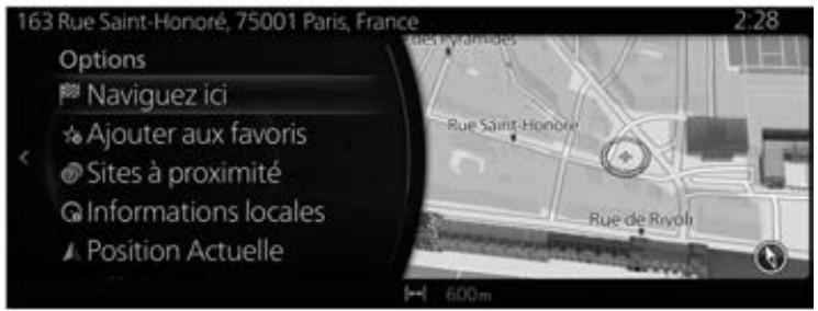 MAZDA CX-30 (2019) Système de navigation - Comment sélectionner une destination à partir du curseur et démarrer une exécution de la démo - 2