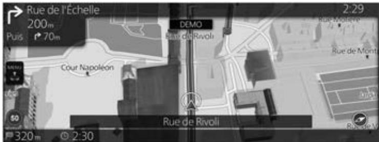 MAZDA CX-30 (2019) Système de navigation - Comment sélectionner une destination à partir du curseur et démarrer une exécution de la démo - 4