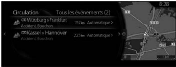 MAZDA CX-30 (2019) Système de navigation - (Lors de la vérification des détails sur les événements concernant la circulation depuis l'écran Liste Événements de circulation) - 1