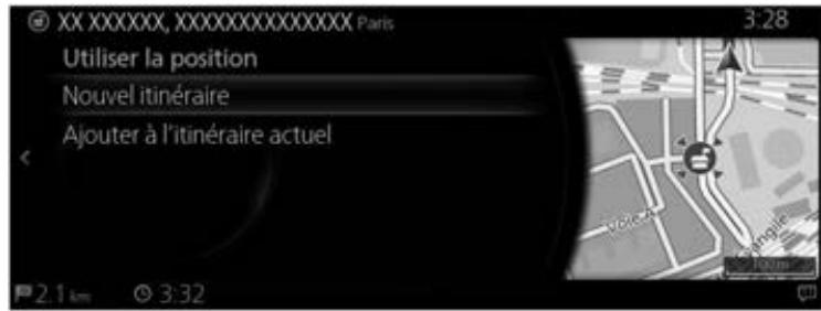 MAZDA CX-30 (2019) Système de navigation - Sélectionner une nouvelle destination en ayant déjà un itinétaire : Nouvel itinétaire, étape ou destination finale - 1