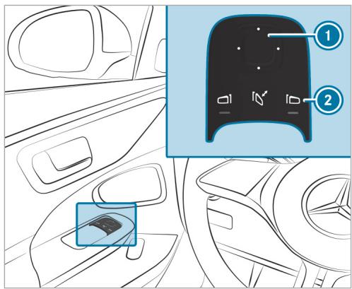 Mercedes-Benz Classe E Break (2023) - Fonctionnement de la position marche arrêté du rétroviseur extérieur côté passager - 1