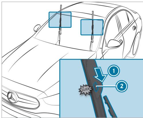 Mercedes-Benz Classe E Break (2023) - Pose des balais d'essuie-glace (variante 1) - 1