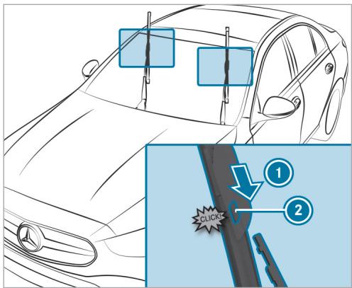 Mercedes-Benz Classe E Break (2023) - Pose des balais d'essuie-glace (variante 1) - 1