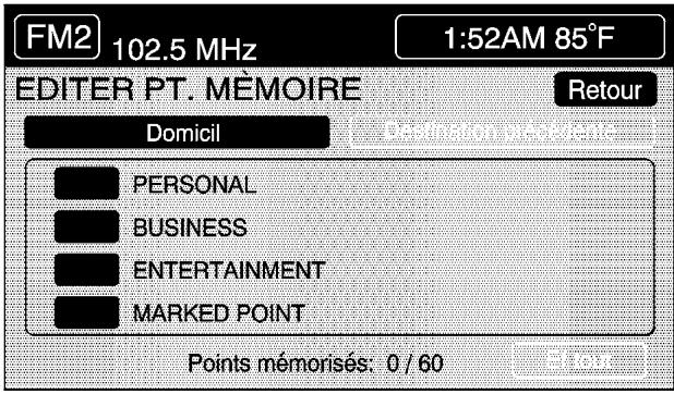 CADILLAC XLR (2006) - Éditer le point de mémoire - 1