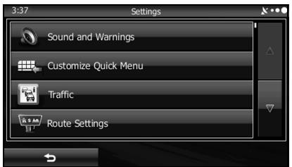 SUBARU BRZ (2016) Système de navigation - Menu Settings (Réglages) - 1