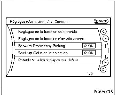INFINITI Q70 (2015) - Allumer/éteindre le système de freins d'urgence avant - 1