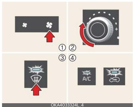 KIA Carnival (2025) - Dégivrage de l'extérieur du pare-brise avec le système de com-mande de climatisation manuelle - 1