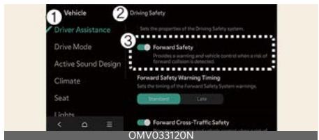 KIA Carnival (2025) - Réglages de l'assistance à la prévention de collisions avant - 1