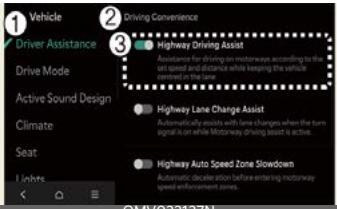 KIA Carnival (2025) - Paramètres d'assistance à la conduite sur autoroute - 1