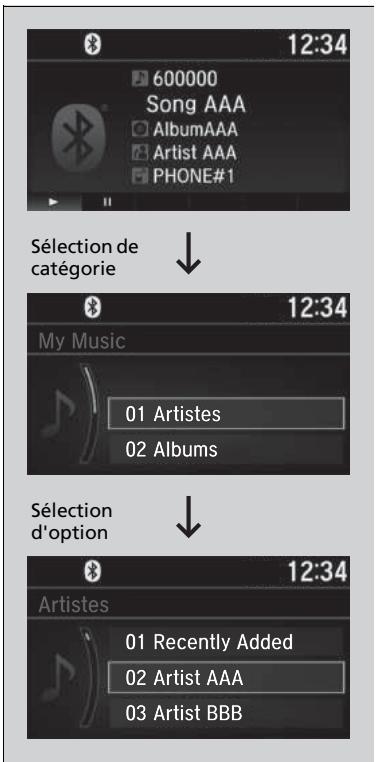 Honda CR-V 5 (2017-2020) - Sélectionner un morceau à partir de la liste de recherche musicale avec le bouton de sélection - 1
