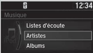 Honda CR-V 5 (2017-2020) - Sélectionner un morceau de la liste des musiques de l'iPod avec le bouton de sélection - 3