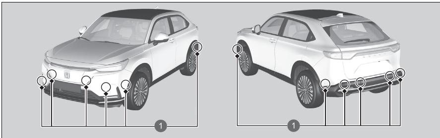Honda e:Ny1 - ■ Emplacement et portée des capteurs - 1