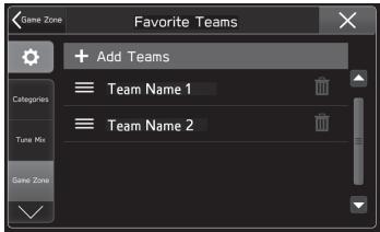 Favorite Teams Add Teams Team Name 1 Team Name 2