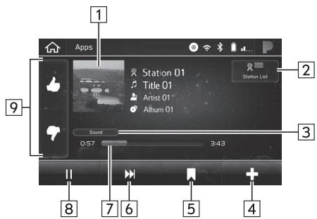 Apps Station 01 Title 01 Artist 01 Album 01 Sound 0:57 3:43 Station List 1 2 3 4 5 6 7 8 9