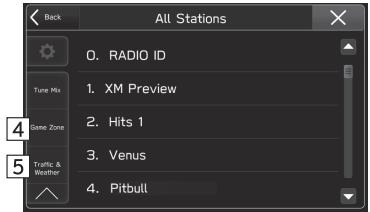 All Stations 0. RADIO ID 1. XM Preview 2. Hits 1 3. Venus 4. Pitbull
