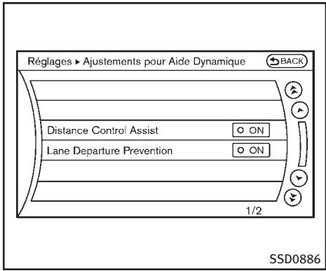 INFINITI FX (2008-2014) - Réglage d'activation/de désactivation du système LDP : - 1