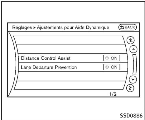INFINITI FX (2008-2014) - Réglage sur ON/OFF du système DCA : - 1