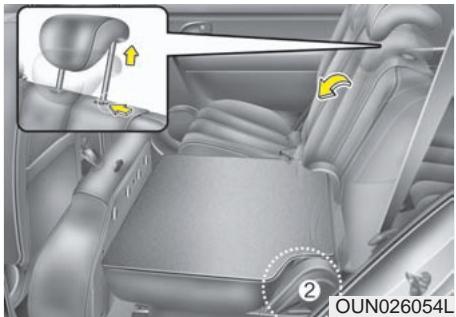 KIA Rondo UN (2006-2010) - Rabatte le coussin et le dossier du siège arrêté : - 3