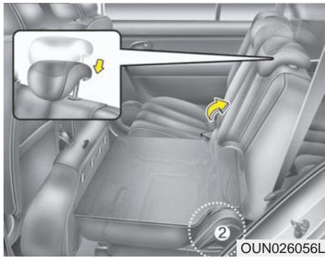 KIA Rondo UN (2006-2010) - Rabatte le coussin et le dossier du siège arrêté : - 5