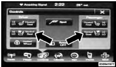 Chrysler 300 (2013) - Fonctionnement du siège ventilé avant - Système Uconnect TouchMC (8.4 et 8.4 avec navigation) - 2