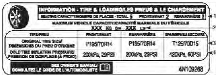 Chrysler 300 (2013) - Étiquette d'information sur les pneus et la charge - 1