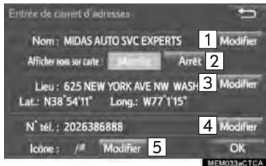 TOYOTA Tacoma N300 2018 - MODIFICATION D'UNE ADRESSE DANS LE CARNET - 1
