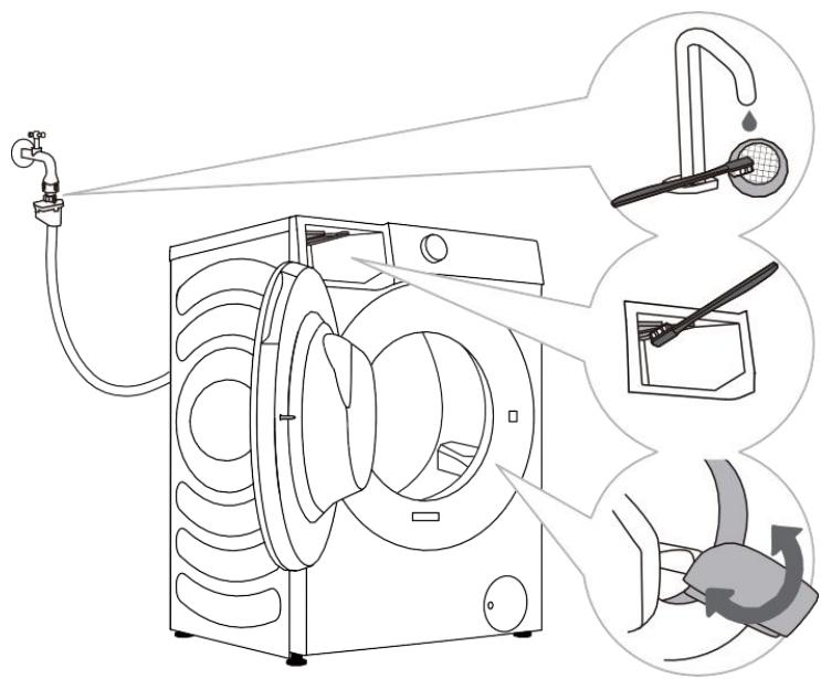 HISENSE WF3S9043BW7 - NETTOYAGE DU TUYAU D'ALIMENTATION EN EAU, DU LOGEMENT DU DISTRIBUTEUR DE LESSIVE ET DU JOINT DE PORTE EN CAOUTCHOUC - 1