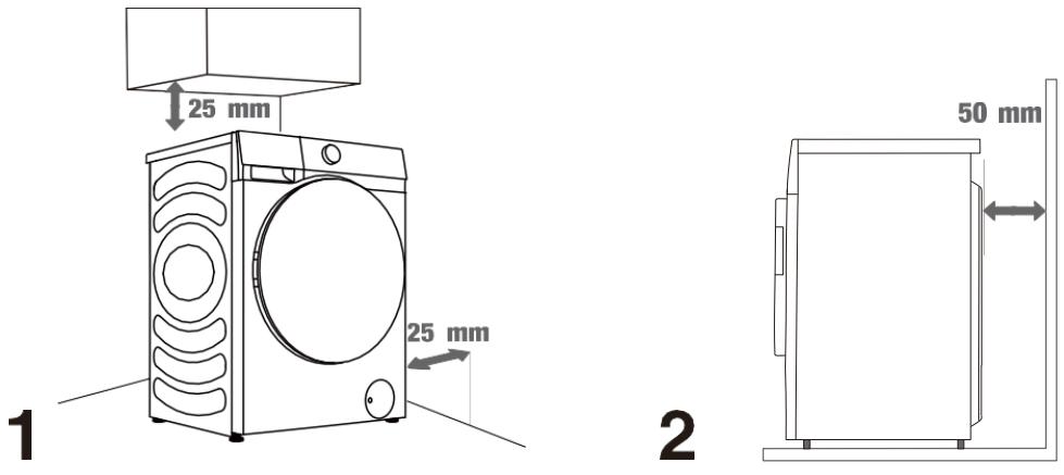 HISENSE WF3S9043BW7 - Dégagements pour l'installation du lave-linge - 1